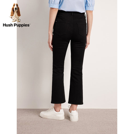 Hush Puppies 여성 2023 여름 스트레치 하이 웨이스트 블랙 슬림핏 플레어 청바지