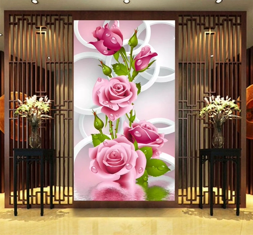 Печать поперечной вышивкой 2022 Новая линия вышитая гостиная цветочный цветочный цветок сладкая розовая версия сама вышивка ручной работы ручной работы ручной работы