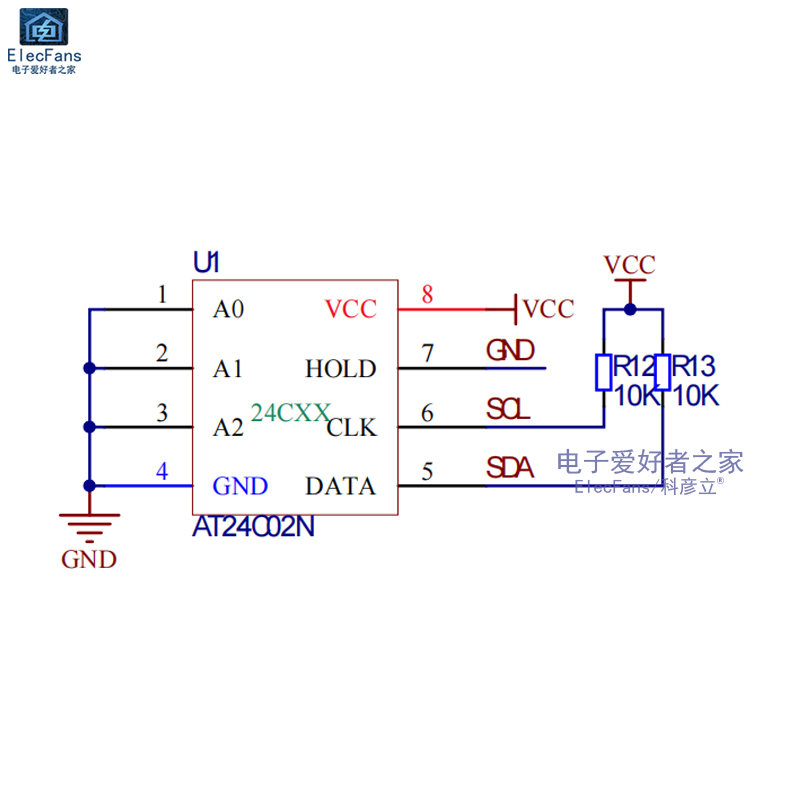 EEPROM存储器模块 AT24C02/04/08/16/32/64/128/AT24C256芯片 I2C - 图0