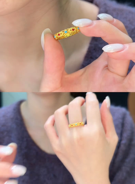 戒指新中式镂空金丝花滴油设计高级感小众个性百搭女戒指