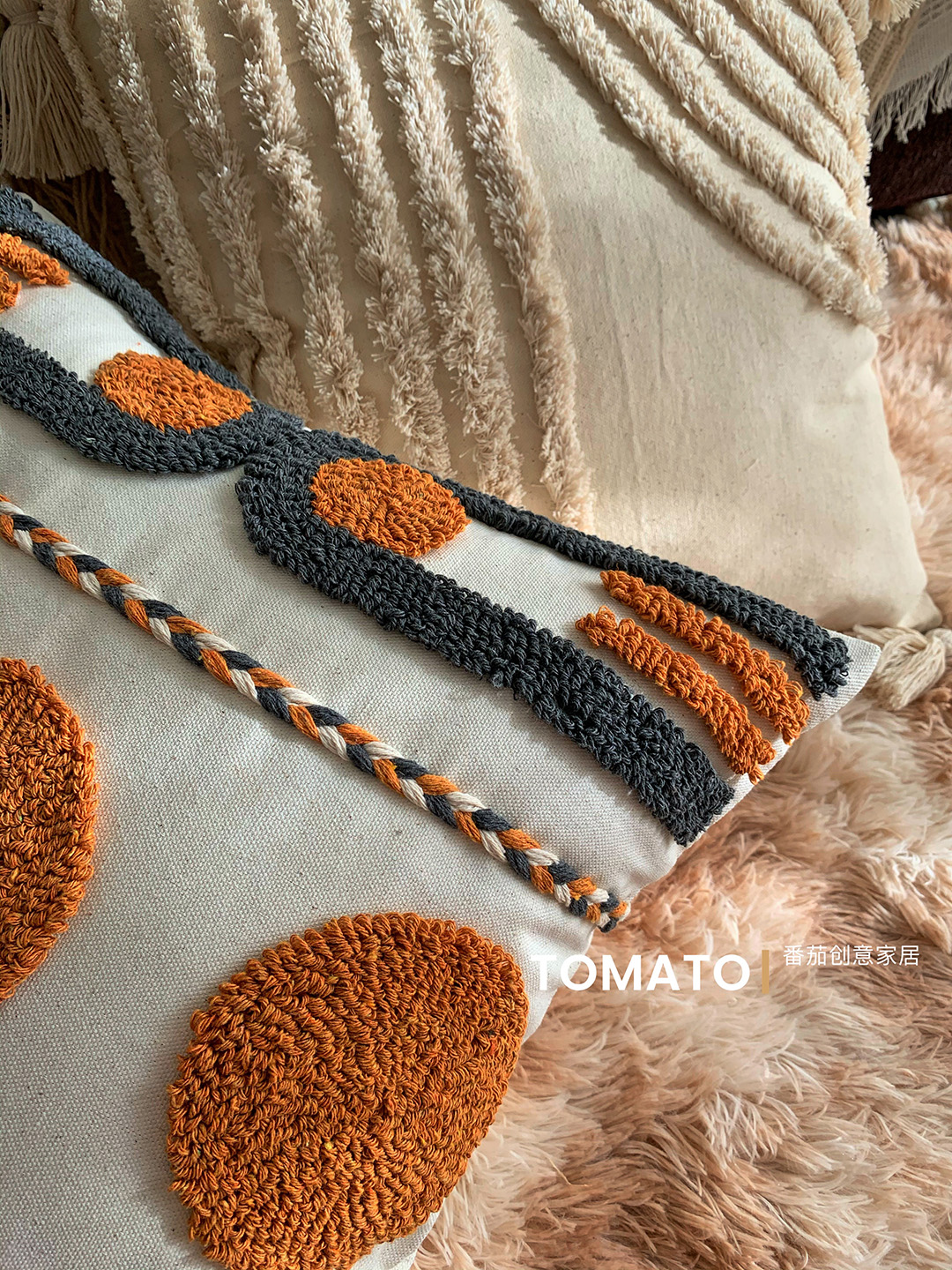 复古北欧ins 波西米亚民宿风轻奢簇绒手绘靠垫抱枕套沙发流苏枕套 - 图2