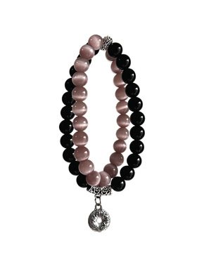 『墨胭』新中式天然黑曜石手串女猫眼石转运珠能量串珠双圈手链