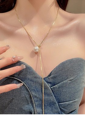 可抽拉珍珠长款项链轻奢小众2023新款早秋设计感高级锁骨链颈链潮