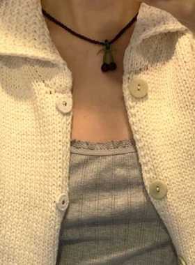 韩国fever同款樱桃吊坠黑色串珠项链小众设计锁骨链夏季新款颈链