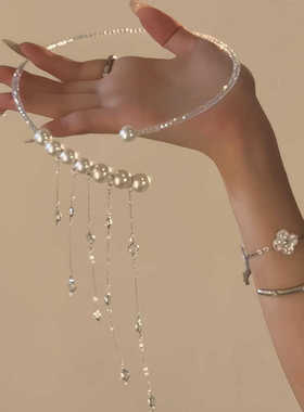 公主宴会！韩版时尚精致高级夸张气质珍珠闪钻项链小众ins风项圈