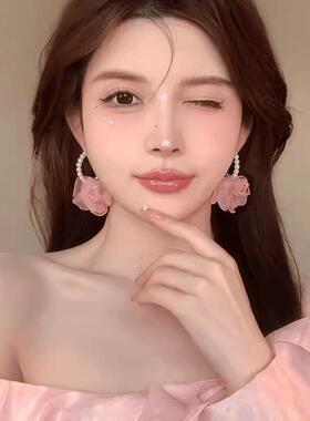 黄色海边夏季耳圈花朵珍珠仙气