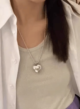 向日葵欧尼同款爱心项链银色长款卫衣链ins韩简约配饰高级感叠戴