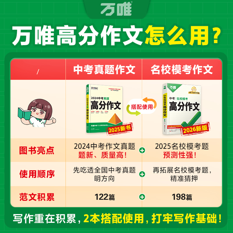 【2026新版】万唯中考满分作文人教版初中真题作文素材初一初二初三语文写作模板七八九年级名校优秀高分范文精选万维教育官方店