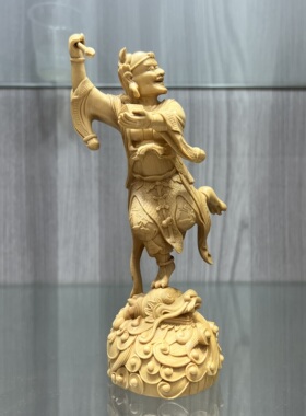 小叶黄杨木雕魁星点斗占鳌头实木