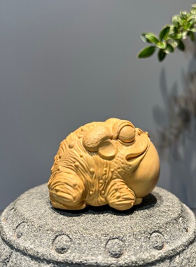 小叶黄杨木雕金蟾香插实木手把件