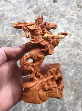崖柏木雕关二爷摆件车内武财神
