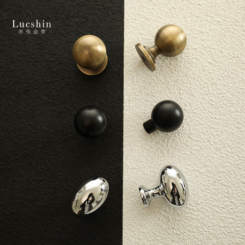 复古黄铜单孔拉手衣柜法式北欧简约银色抽屉古铜色橱柜门圆球把手 - 图0