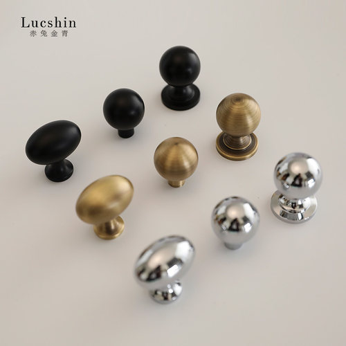 复古黄铜单孔拉手衣柜法式北欧简约银色抽屉古铜色橱柜门圆球把手 - 图3