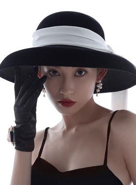 法式赫本风写真影楼复古礼帽子女