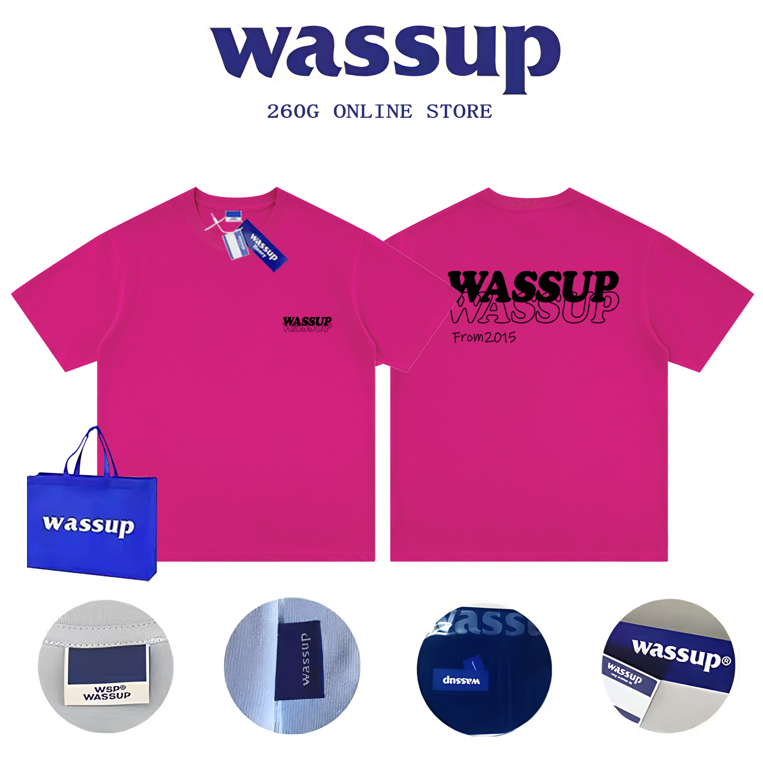 WASSUP双层logo字母短袖T恤男女重磅美式半袖夏季圆领宽松上衣潮 - 图3