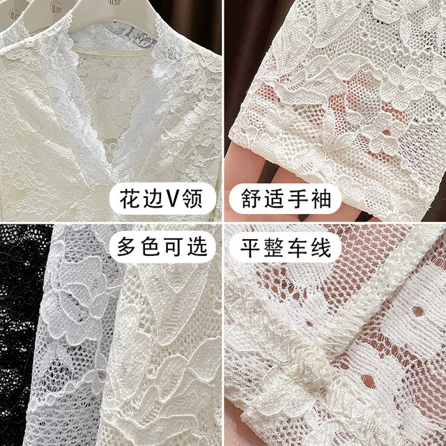 ເສື້ອຍືດຄໍ v-neck lace bottoming ສີດໍາສໍາລັບແມ່ຍິງ 2025 ລະດັບສູງແສງສະຫວ່າງ Luxury ຕ່ໍາຕັດ slim fit ພາຍໃນເປັນຮູຕາຫນ່າງ