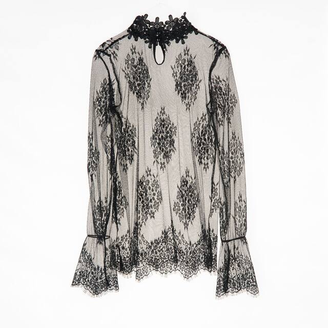 Eyelash Lace Bottoming Shirt ແຂນຍາວຂອງແມ່ຍິງຢືນຄໍ Fairy