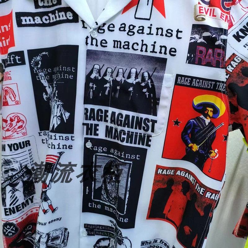 WACKO MARIA 海报图案 RAGE AGAINST THE MACHINE 夏威夷短袖衬衫 - 图2