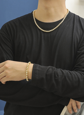 欧美嘻哈单排钻项链链水钻镀金