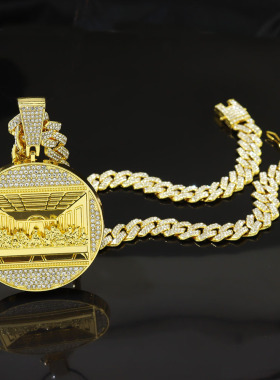 夸张镶钻项链嘻哈勾芡古巴项链男