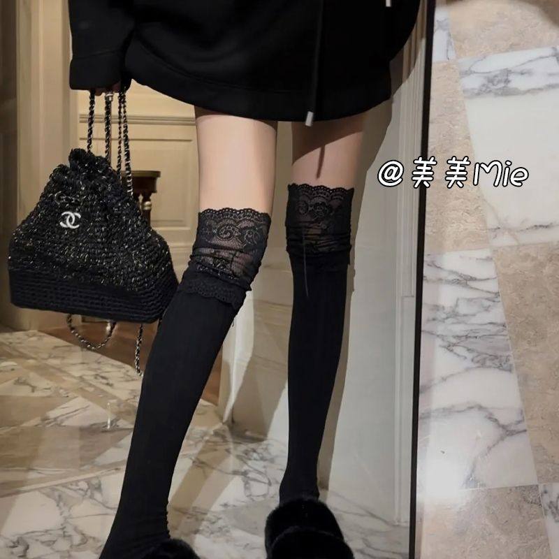 蕾丝花边小腿袜子女夏季长袜配靴子白色过膝袜jk黑色长筒袜女秋冬,淘宝优惠券,粉丝福利购,淘宝优惠卷