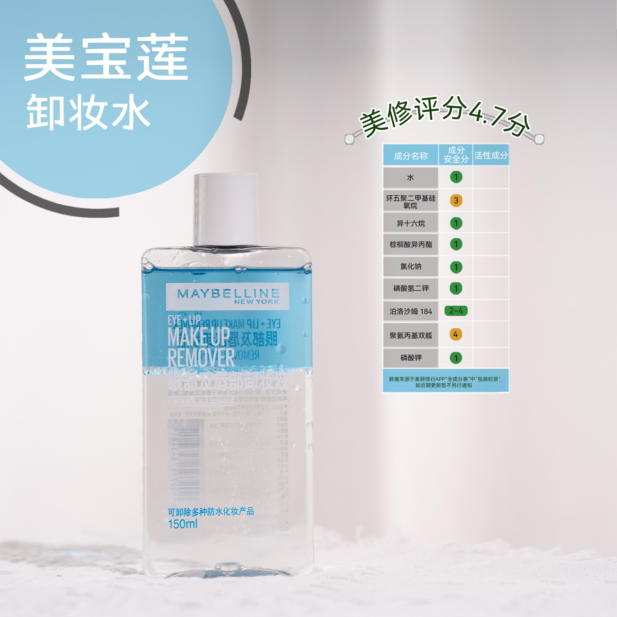 新版2.0！美宝莲眼唇卸妆液/净透焕颜VC卸妆水油150ml 全脸清洁 - 图0