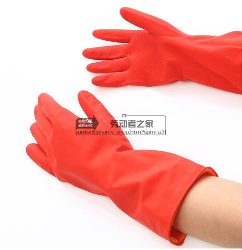 短款加绒塑胶家务手套 胶皮手套 洗衣洗碗手套 乳胶橡胶手套清洁 - 图2