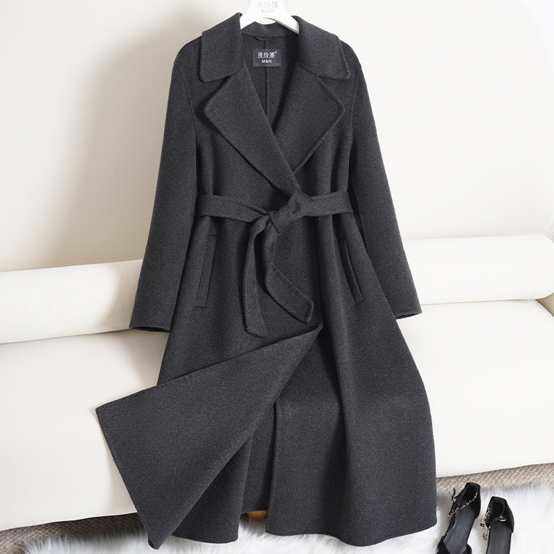 紫红色双面羊绒大衣女长款过膝2025年新款正肩修身赫本风毛呢大衣,淘宝优惠券,粉丝福利购,淘宝优惠卷