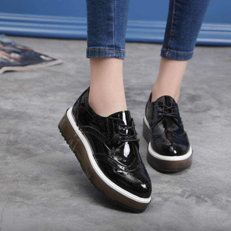 春秋新款欧洲站厚底松糕鞋橡胶底女鞋英伦风雕花系带布洛克女单鞋,淘宝优惠券,粉丝福利购,淘宝优惠卷