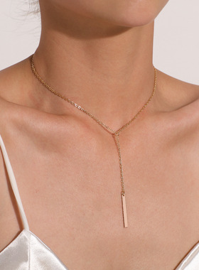 一字长条吊坠项链女简约复古气质流苏简约清丽锁骨链