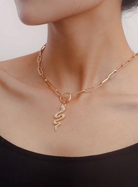 复古回形蛇骨链流苏项饰女OT扣蛇形吊坠项链小众简约