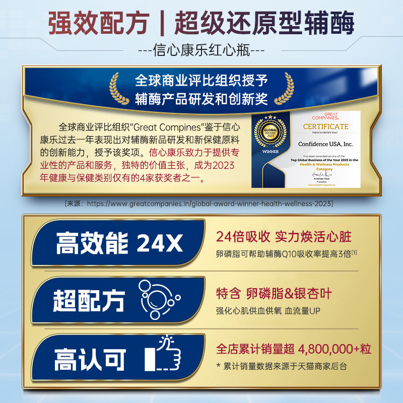 200mg还原型美国信心康乐红心瓶 confidence海外辅酶Q10