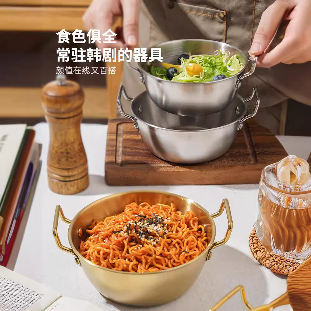 304不锈钢泡面碗双耳防烫泡面碗沙拉碗家用备菜盘吃饭碗调料碗