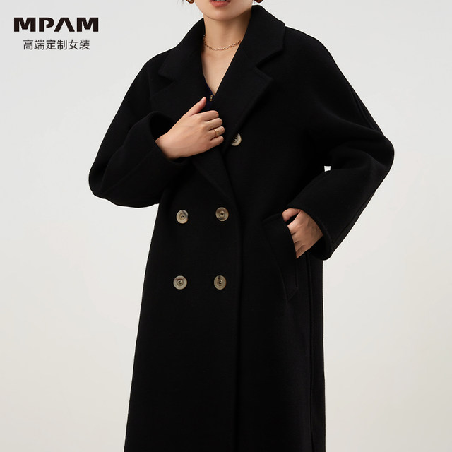 Mid-length double-sided cashmere coat woolen Hepburn style