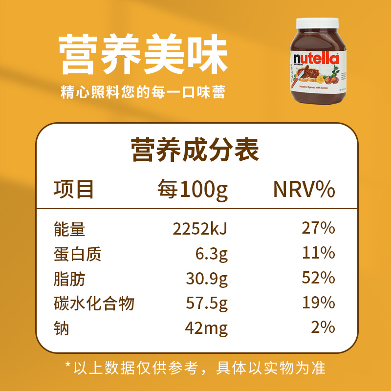 费列罗nutella能多益巧克力酱进口榛子可可酱烘焙面包商用涂抹酱 - 图0