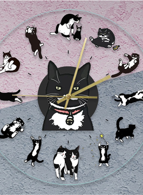 宠物猫透明亚克力挂钟来图定制