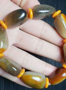 真皮色原石打孔手串男士