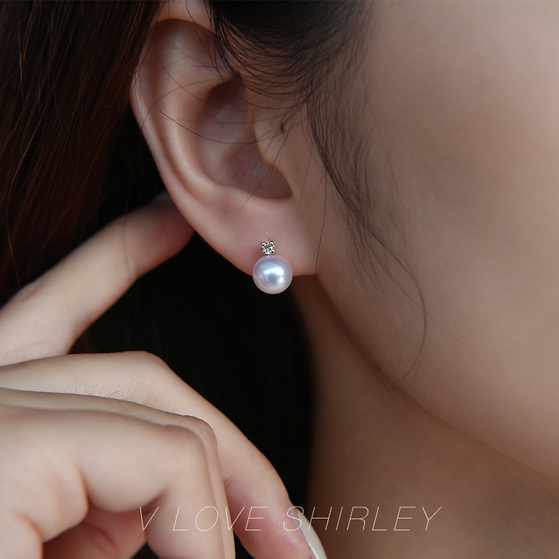 日本akoya戴妃珍珠耳钉18K金镶钻石女海水珍珠耳环王妃珍珠耳钉,淘宝优惠券,粉丝福利购,淘宝优惠卷