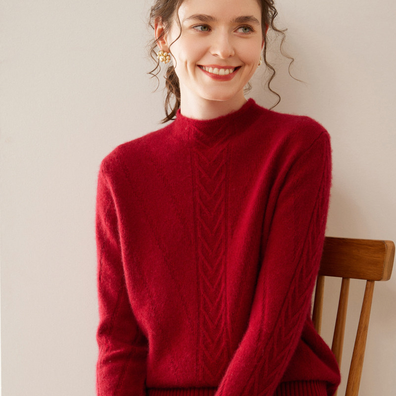 戎美衣尚山羊绒衫女士半高领宽松针织打底衫百搭上衣毛衣内搭纯色,淘宝优惠券,粉丝福利购,淘宝优惠卷