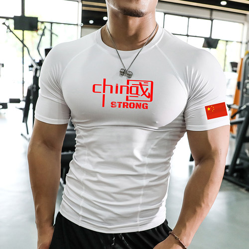撸铁狼健身服运动短袖紧身T恤男士肌肉教练工服定制冰丝速干衣夏 - 图0