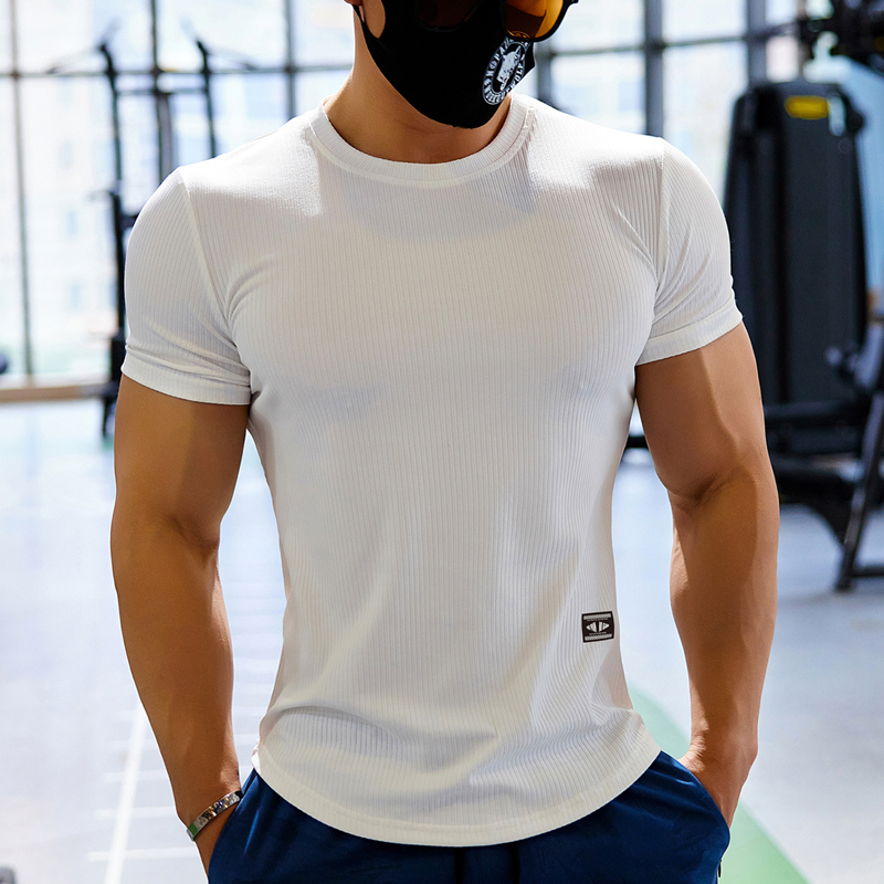 撸铁狼健身衣服男肌肉训练速干运动T恤跑步短袖圆领纯色修身上衣