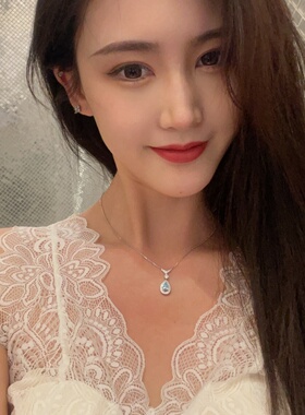 水滴约瑟芬海蓝色满钻项链女纯银