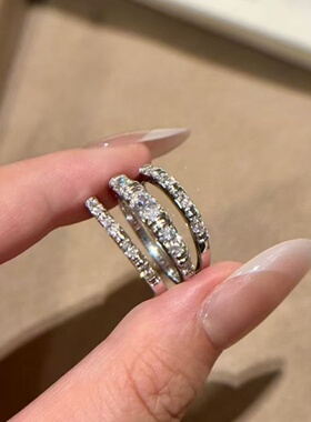 三合一排钻间钻叠戴款戒指女纯银