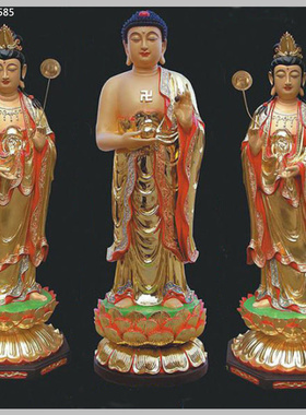 仿铜三圣雕塑佛堂家居供奉镇宅装饰摆件