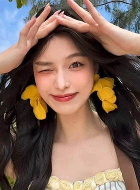 多巴胺仓库」桂丹香.海边度假风黄色花瓣流苏耳钉氛围感气质耳环
