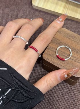 男女款足银999红绳缠绕情侣戒指