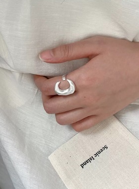 Dopamine Vault」栀暖.999足银简约磨砂质感月亮高级感百搭戒指女