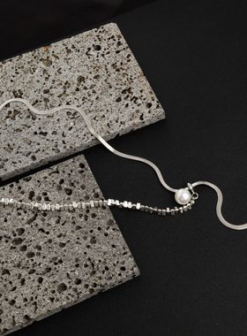 Dopamine Vault」琼枝.可抽拉式珍珠碎银子项链女小众百搭毛衣链