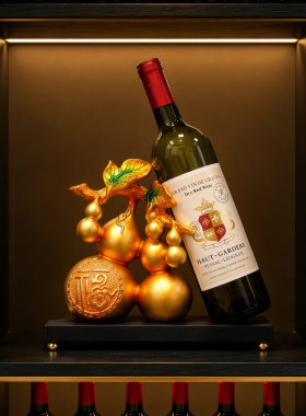 五福临门葫芦酒架摆件客厅酒柜安放内嵌金箔新中式乔迁贺礼摆饰
