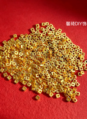 925古法银镀金配件实心方形碎金隔片隔珠垫片DIY手工串珠编绳手链